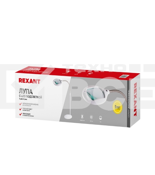 Лупа напольная Rexant, 3D, с подсветкой 42 LED, белая 31-0512