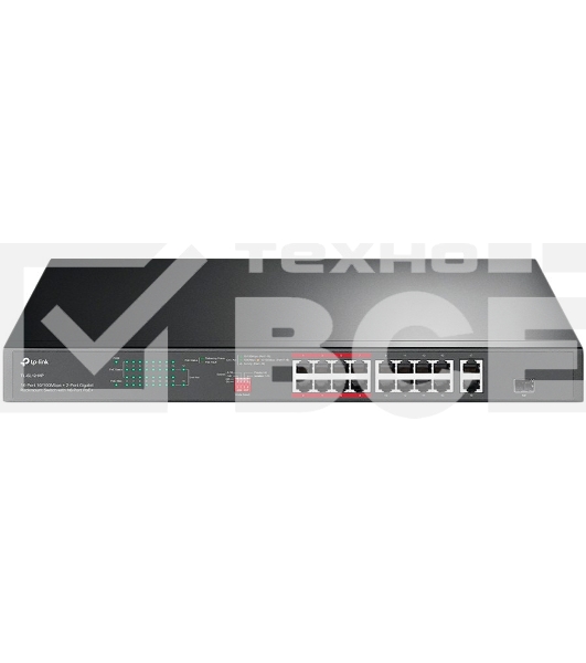 Коммутатор TP-Link 16-port 10/100Mbps + 2-port Gigabit unmanaged switch with 16 PoE+ ports, compliant with 802.3af/at PoE, 150W PoE budget,  support 250m Extend Mode, priority mode and Isolation mode, rackmount, plug and play.