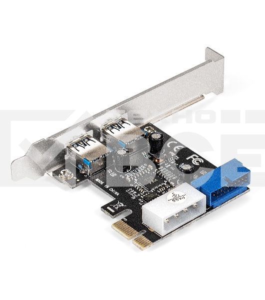 Контроллер ExeGate EXE-342 (PCI-E x1 v2.0, 2*USB3.0 ext.+ 1*19pin int. (внутренние коннекторы для подключения 2*USB3.0 портов на корпусе), разъем доп.питания, VIA Labs Chipset VL805)
