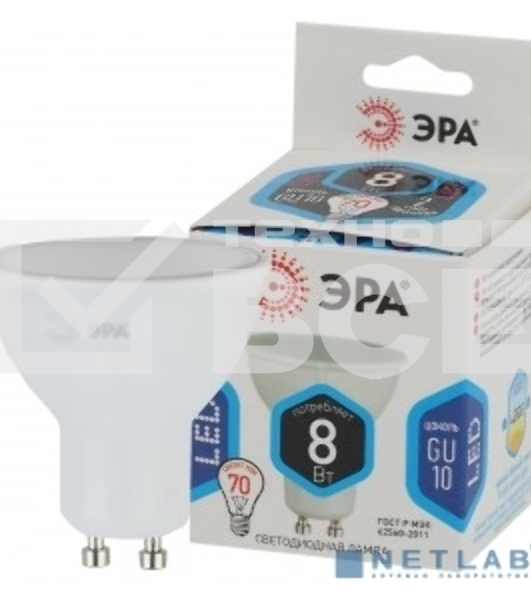 Лампа светодиодная ЭРА LED MR16-8W-840-GU10 (диод, софит, 8Вт, нейтр, GU10)
