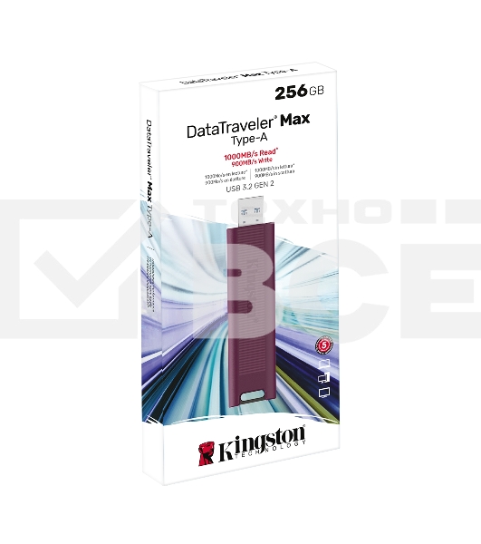 Флеш диск Kingston USB Drive 256GB DataTraveler MaxA USB3.2 Gen 2 Type-A, бордовый [DTMAXA/256GB]