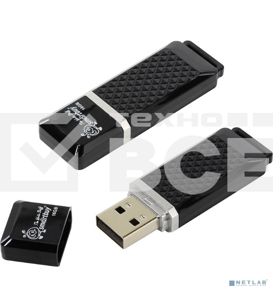 Флешка USB 16Gb,Smartbuy Quartz series черный (SB16 GbQZ-K)