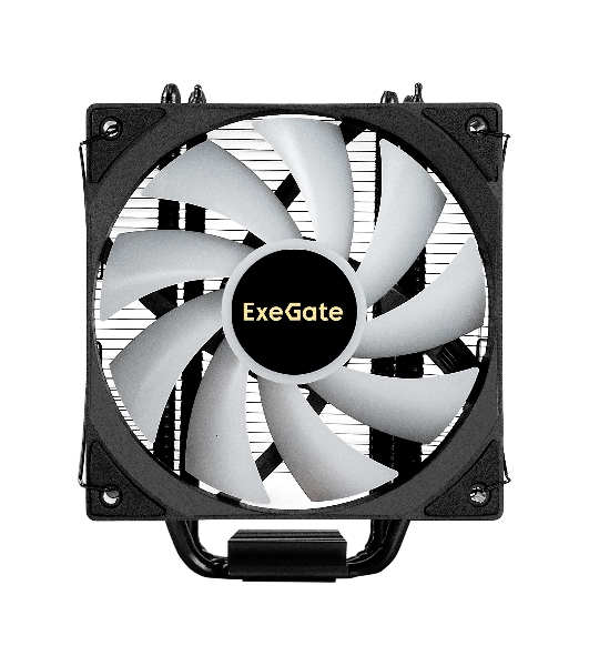 Кулер для процессора ExeGate Dark Magic EXX400V3-PWM.RGB (Al+Cu, черное покрытие, 4 тепл.трубки, LGA1150/1151/1155/1156/1200/1700/1851/AM2/AM2+/AM3/AM3+/AM4/AM5/FM1/FM2/754/939/940, TDP 140W, Fan 120mm, PWM, 800-1800RPM, Hydro bearing, 4pin, 11-24db, 500г брутто, RGB подсветка, с термопастой, на винтах, RTL)