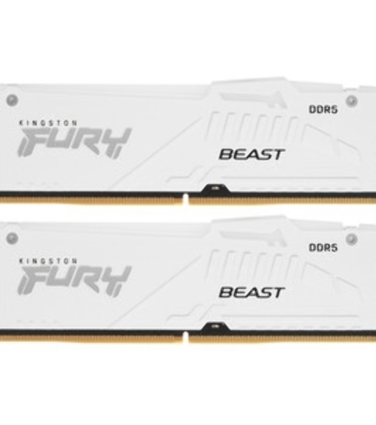 Оперативная память Kingston Fury Beast, DDR5, 32Gb (2x16GB), 6000MHz, CL30, DIMM, с радиатором, RGB, белый