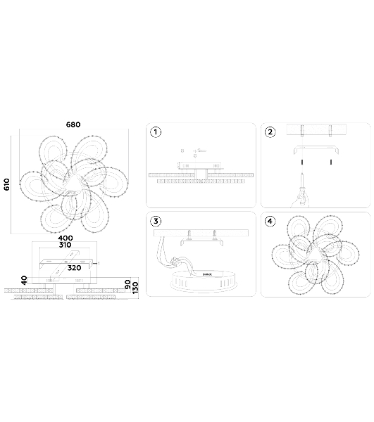Потолочный светодиодный светильник Ambrella light FA1704/6+3 WH/CH белый/хром 255W 3000K-6400K 610*610*130 (ПДУ РАДИО 2.4G)