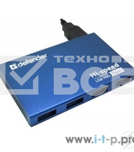Разветвитель Defender  SEPTIMA SLIM USB2.0 - 7 портов, + блок питания DC 5В...2А, + кабель USB 2.0 A(M) - MiniB (M) - 1м