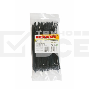 Хомут-стяжка кабельная нейлоновая Rexant 150 x2,5 мм, черная, упаковка 100 шт.