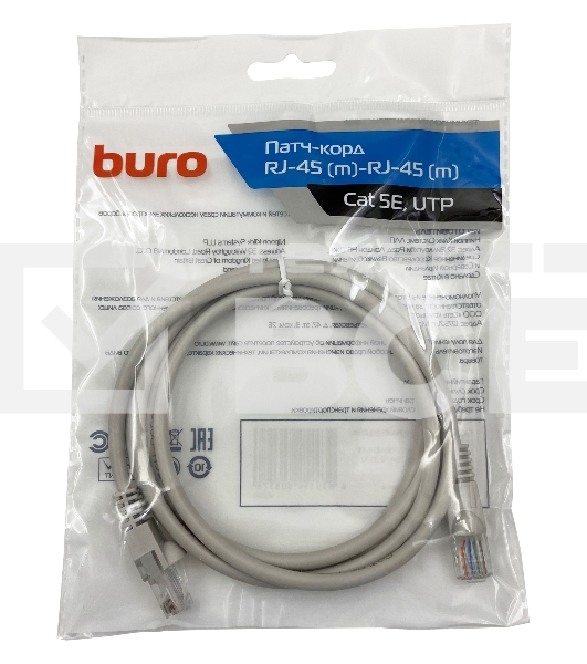 Патч-корд Buro cat5E 1.5м серый RJ-45 (m)-RJ-45 (m)