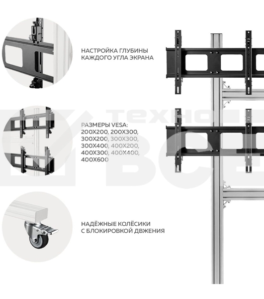Напольный мобильный стенд ONKRON FSPRO2L-22 для видеостен 2х2 4 x 40”- 50
