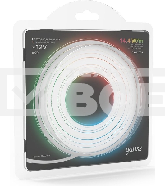 Лента светодиодная Gauss 312000414 LED 5050/60-SMD 14.4W 12V DC RGB блистер 5м