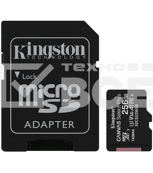Флеш карта microSDHC 256GB microSDXC Class10 Kingston <SDCS2/256GB> UHS-I Canvas Select up to 100MB/s с адапт.