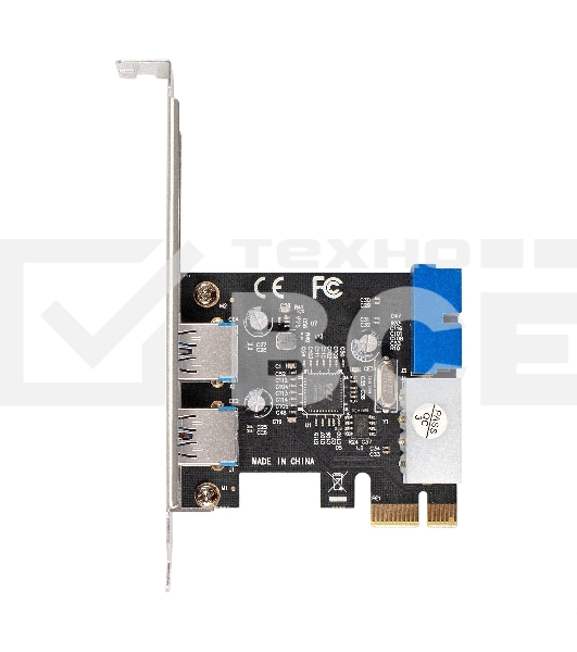 Контроллер ExeGate EXE-342 (PCI-E x1 v2.0, 2*USB3.0 ext.+ 1*19pin int. (внутренние коннекторы для подключения 2*USB3.0 портов на корпусе), разъем доп.питания, VIA Labs Chipset VL805)