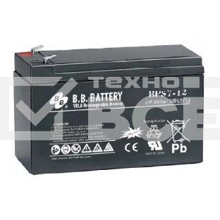 Аккумулятор B.B. Battery series BP, BP7-12, voltage 12V, capacity 7Ah (discharge 20 hours), max. discharge current (5 sec.) 105A, max. charge current 2.1A, lead-acid AGM type, T2 terminals, LxWxH 151x65x98mm, weight 2.54kg, service life 10 years