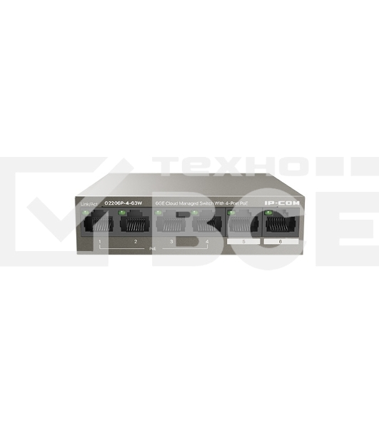 Сетевой коммутатор IP-COM G2206P-4-63W 4x10Base-T / 100Base-TX / 1000Base-T 2x1000Base-T PoE порты 4 Количество портов PoE+ 4 G2206P-4-63W