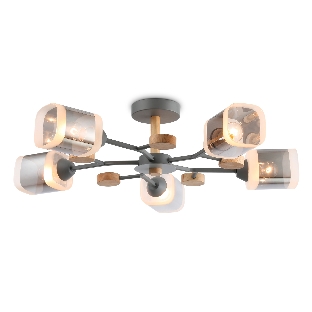 Светильник Ambrella light TR3033233/5 GR/LW/SM серый/светлое дерево/дымчатый E27*5 max 60W D700*180