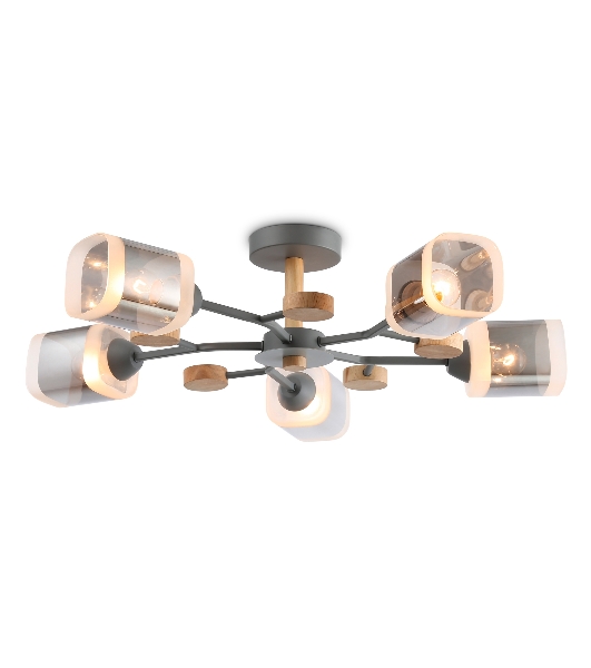 Светильник Ambrella light TR3033233/5 GR/LW/SM серый/светлое дерево/дымчатый E27*5 max 60W D700*180