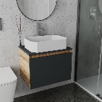 Комплект для ванной, 3 предмета (Тумба подвесная Bau Blackwood 60 графит + Раковина BAU Hotel 51х37, Смеситель высокий Hotel Still, нерж. сталь), фото2