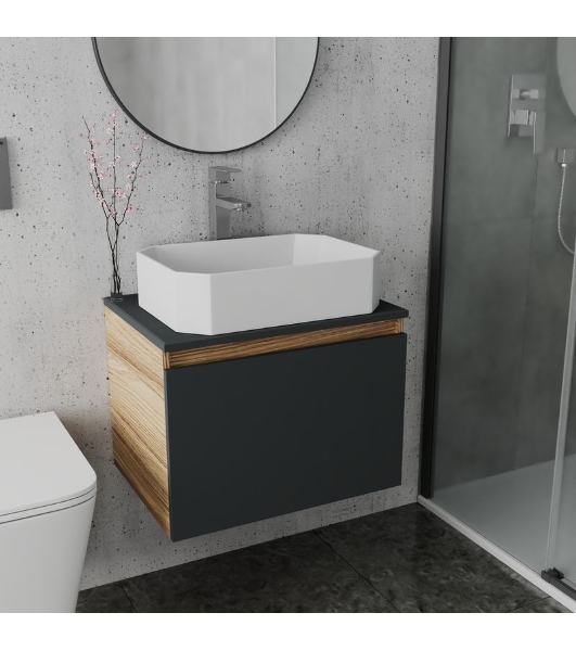 Комплект для ванной, 3 предмета (Тумба подвесная Bau Blackwood 60 графит + Раковина BAU Hotel 51х37, Смеситель высокий Hotel Still, нерж. сталь)