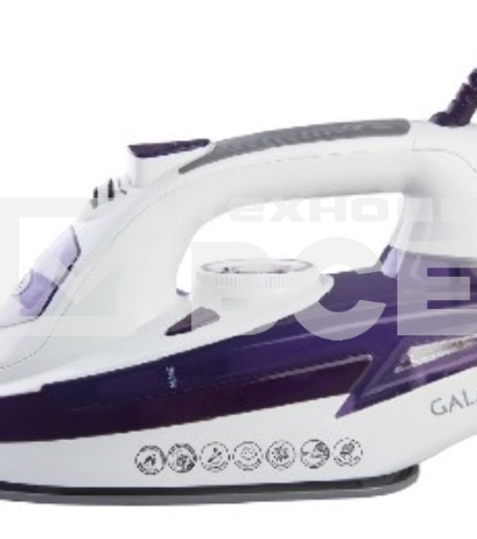 Утюг Galaxy Line GL 6106, белый с фиолетовым, паровой, 2200 Вт, постоянный пар 50 г/мин, паровой удар 180 г/мин, функции: «Самоочистка», «Антикапля», «Антинакипь», функция увлажнения, вертикальное отпаривание, индикатор нагрева, защита от перегрева, керам