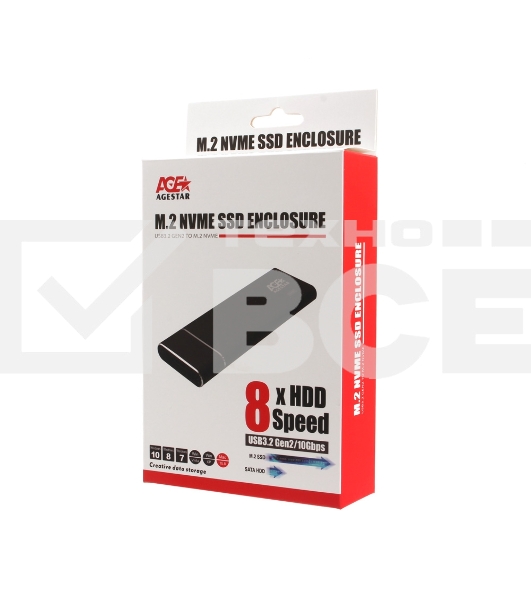 Внешний корпус AgeStar USB 3.1 Type-C M.2 NVME (M-key)  AgeStar 31UBNV5C (BLACK), алюминий, черный