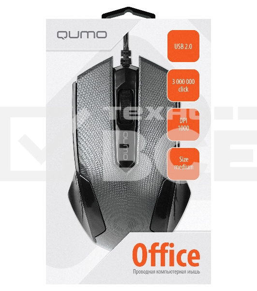 Мышь проводная Qumo Office M14 серый, 1000 dpi, USB, кнопки - 3