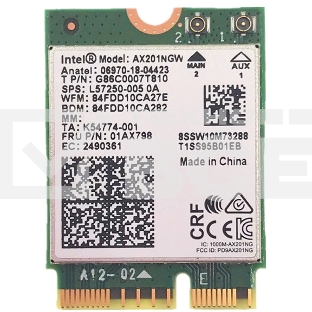Плата сетевого контроллера Intel Wi-Fi 6 AX201, 2230, 2x2 AX+BT, No vPro, 985855