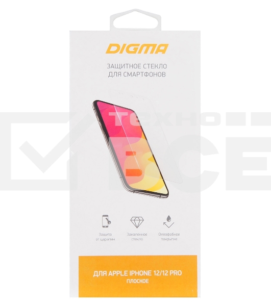 Защитное стекло для экрана Digma для Apple iPhone 12/12 Pro прозрачный