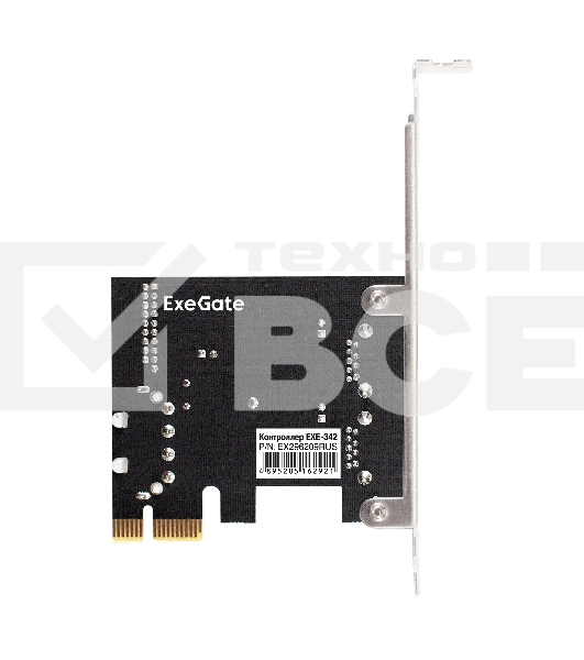 Контроллер ExeGate EXE-342 (PCI-E x1 v2.0, 2*USB3.0 ext.+ 1*19pin int. (внутренние коннекторы для подключения 2*USB3.0 портов на корпусе), разъем доп.питания, VIA Labs Chipset VL805)