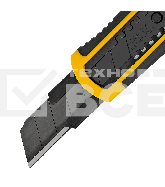 Нож, 18 мм, сменное лезвие, SK4, корпус из ABS + TPR, торцевой зажим Denzel