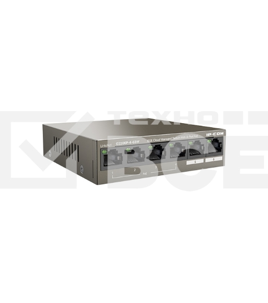 Сетевой коммутатор IP-COM G2206P-4-63W 4x10Base-T / 100Base-TX / 1000Base-T 2x1000Base-T PoE порты 4 Количество портов PoE+ 4 G2206P-4-63W