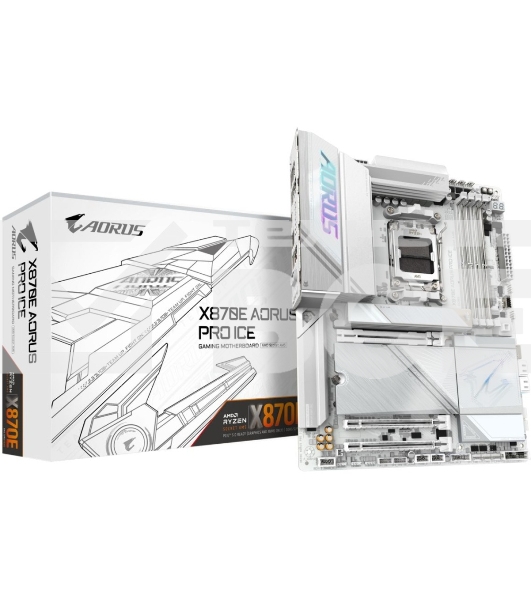 Материнская плата Gigabyte X870E AORUS PRO ICE, AM5, AMD X870E, 4xDDR5, 4xSATA, 4xM.2, 1xPCI-E 5.0 x16, 1xPCI-E 4.0 x4, 1xPCI-E 3.0 x4, 1xHDMI, 2xUSB-C, 1x 2.5Gb LAN, 2xUSB-A 3.2 Gen 2, 3xUSB-A 3.2 Gen 1, 2xUSB-A 2.0, 2x3.5 мм, TOSLINK, 7.1, 2xUSB4, 4xUSB