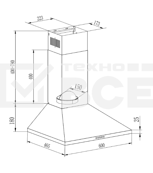 Вытяжка каминная Evelux Favorite 60 W белый, 60 см, 750 куб. м/ч, 45 дБ