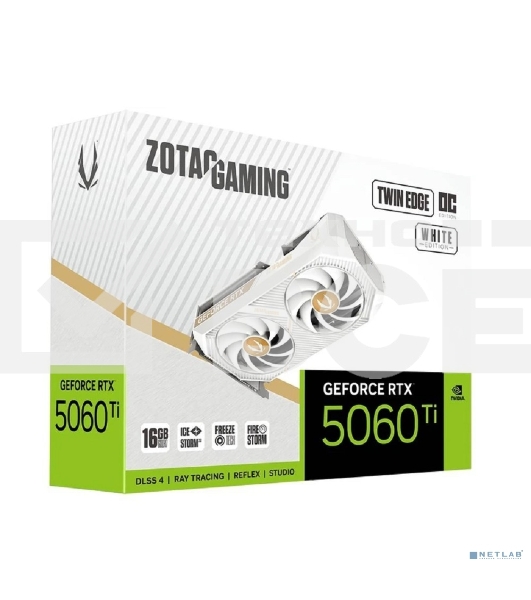 Видеокарта Zotac PCI-E 5.0 RTX 5060TI 16GB TWIN EDGE OC WHITE ED NVIDIA GeForce RTX 5060TI 16Gb 128bit GDDR7 2572/28000 HDMIx1 DPx3 HDCP Ret