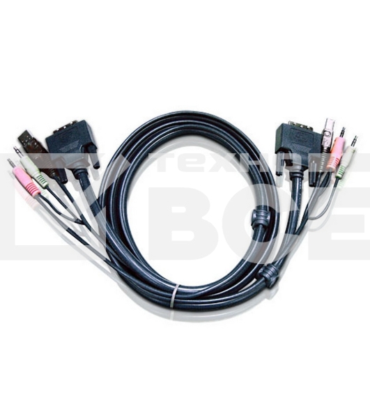 Кабель ATEN KVM USB(тип А Male)+DVI-D(Male)+2хАудио(Male) (-) USB(тип B Male)+DVI-D(Male)+2хАудио(Male) 1,8м., черный. CABLE DVI/USBA/SP.MC-DVI/USB B 1.8M