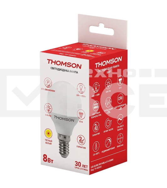 Лампа светодиодная Hiper THOMSON LED GLOBE 8W 640Lm E14 3000K TH-B2033