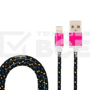 Кабель Rexant (18-4245) USB кабель для iPhone 5/6/7 моделей, шнур в тканевой оплетке, черный