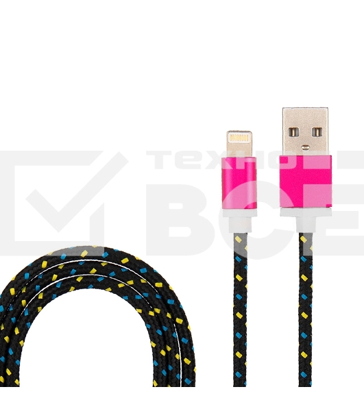 Кабель Rexant (18-4245) USB кабель для iPhone 5/6/7 моделей, шнур в тканевой оплетке, черный