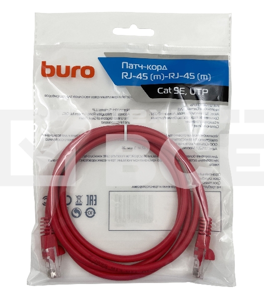 Патч-корд Buro cat5E 1.5м красный RJ-45 (m)-RJ-45 (m)