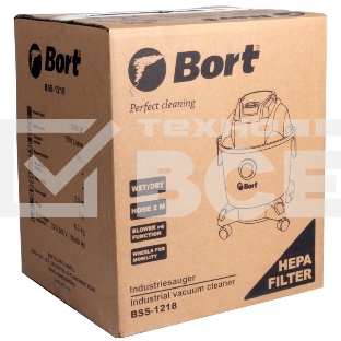 Пылесос строительный Bort BSS-1218 [91272256] { 1200 Вт, вместимость 18 л, 26,5 л/сек, 6,3 кг, набор аксессуаров 7 шт }