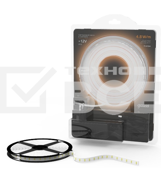 Лента LED Комплект 2835/60-SMD 4,8W 12V DC теплый белый IP20 (блистер 3м) 1/50