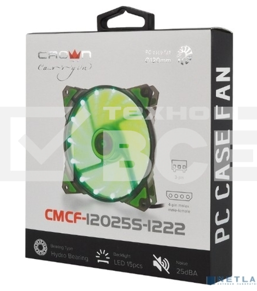 Вентилятор для корпуса Crown CMCF-12025S-1222 черный/зеленый, 120 мм, 1650 об/мин, 28 дБ, 3 pin