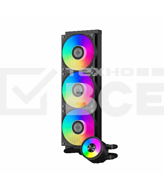 Система охлаждения PCCooler DA360 Pro ARGB BK (300W, 360mm, Black, ARGB/ Fans: 3x120mm, 75.8CFM, 33.7dBA, 2200RPM/ Pump height 57mm, 28dBA, 3000RPM, Rad thickness 27mm/ S: 1851, 1700, 1200, 20XX, 115X, AM5, AM4)