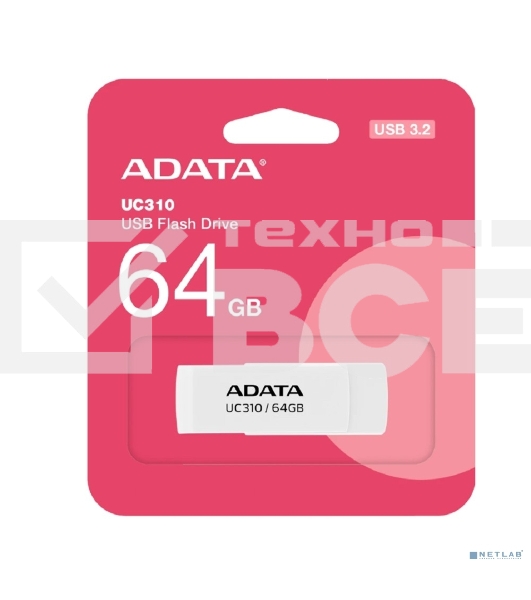 Флешка USB ADATA UC310 (UC310-64G-RWH), 64Gb, USB 3.2 Gen 1, R/W 100/30, белый