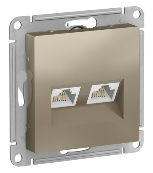Розетка компьютерная двойная Schneider Electric AtlasDesign RJ45+RJ45, кат.5E, механизм ATN000585 Шампань