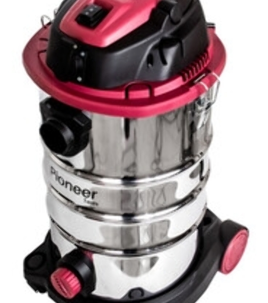 Строительный пылесос Pioneer VC299C серебристый с красным, 1600 Вт, уборка сухая/влажная/выдув, пылесборник бак, 30 л