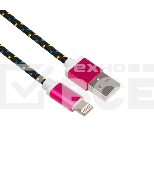 Кабель Rexant (18-4245) USB кабель для iPhone 5/6/7 моделей, шнур в тканевой оплетке, черный