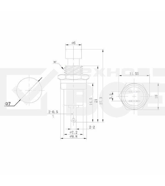 Выключатель-кнопка  металл 220V 2А (2с) (ON)-OFF  Ø7.2  красная  Micro  Rexant