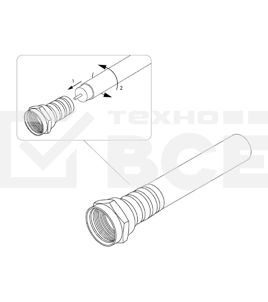 Разъем антенный на кабель, штекер F для кабеля RG-6, (2шт.) Rexant