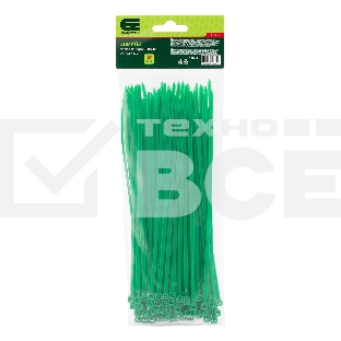 Хомуты Сибртех 200 х 3,6 мм, пластиковые, зеленые, 100 шт.