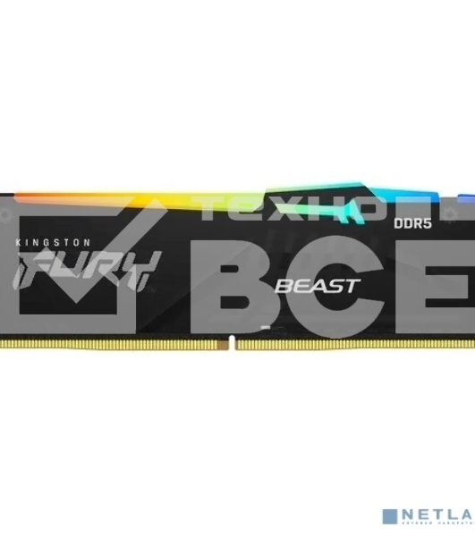 Оперативная память Kingston Fury Beast, DDR5, 32GB (1x32GB), 5200MHz, CL40, с радиаторами, RGB, черный